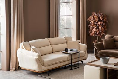 Beige Couch Polster Sofa Möbel Couchen Wohnzimmer Dreisitzer Textil Stoff
