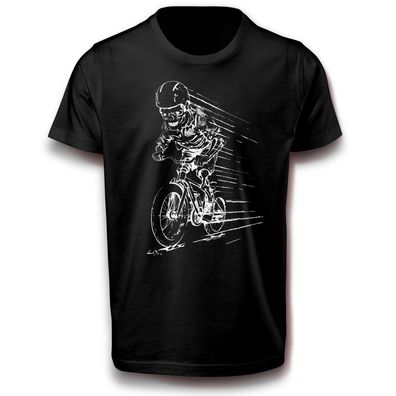 Skelett Fahrrad Totenkopf um die Welt Radfahren Radsport Sport Fun T-Shirt Baumwolle