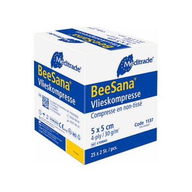 BeeSana® Vlieskompresse, steril, 4-fach, 30 g, 10 x 10 cm, 10 Stk | Packung (250 Stüc