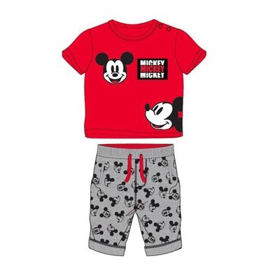 Baby Set Kurzarm- Shirt rot mit grauer Hose, Mickey Mouse Motiv - Größe: 68