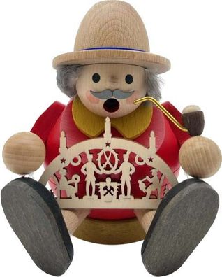 Kugelrauchmann mit Schwibbogen, sitzend, Glässer Volkskunst, 15cm