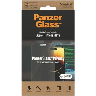 Ultra Wide Fit Privacy Bildschirmschutz (transparent, iPhone 14 Pro) - Panzerglass...