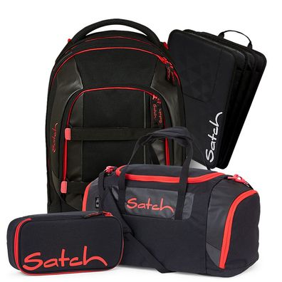 satch pack Schulrucksack Set 4tlg, Fire Phantom + Schwarz, Mädchen & Jungen