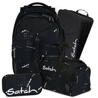 satch match Schulrucksack Set 4tlg, Ninja Matrix + Schwarz, Mädchen & Jungen