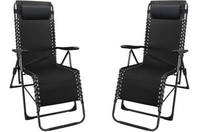 2er Set Relax Liegestuhl mit Kopfpolster 7-fach verstellbar schwarz
