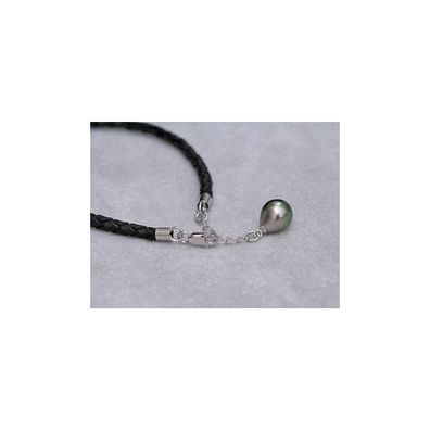 Luna-Pearls - A42 - Armband - Leder - Tahiti-Zuchtperle 8-9mm - 925 Silber - 18 + 2cm
