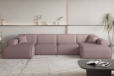 Wohnlandschaft Sofa U-Form CELES Premium in Stoff Scala Lavendel