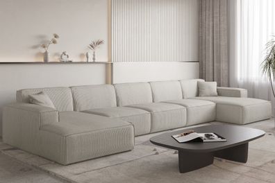 Wohnlandschaft Sofa U-Form CELES Premium XL in Stoff Scala Sandgrau