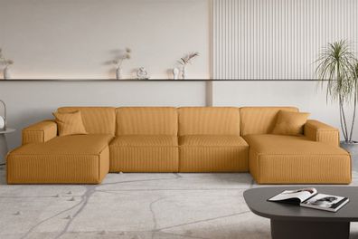 Wohnlandschaft Sofa U-Form CELES Premium in Stoff Scala Senfgelb