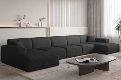 Wohnlandschaft Sofa U-Form CELES Premium XL in Stoff Scala Schwarz