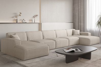 Wohnlandschaft Sofa U-Form CELES Premium XL in Stoff Scala Hellbeige