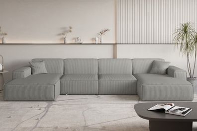 Wohnlandschaft Sofa U-Form CELES Premium in Stoff Scala Grau