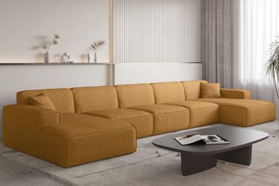 Wohnlandschaft Sofa U-Form CELES Premium XL in Stoff Scala Senfgelb