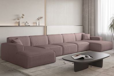 Wohnlandschaft Sofa U-Form CELES Premium XL in Stoff Scala Lavendel