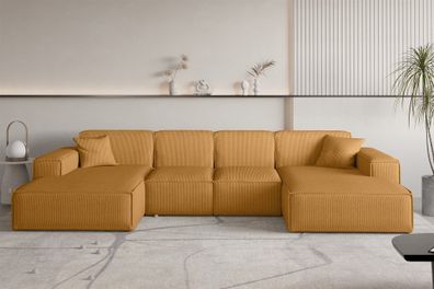 Wohnlandschaft Sofa U-Form CELES Premium XS in Stoff Scala Senfgelb