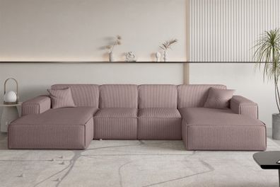 Wohnlandschaft Sofa U-Form CELES Premium XS in Stoff Scala Lavendel