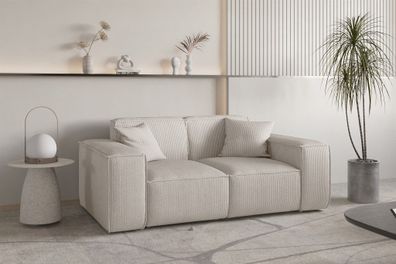 Sofa Designersofa CELES Premium 2-Sitzer in Stoff Scala Hellbeige