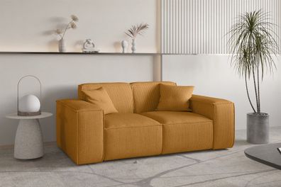 Sofa Designersofa CELES Premium 2-Sitzer in Stoff Scala Senfgelb