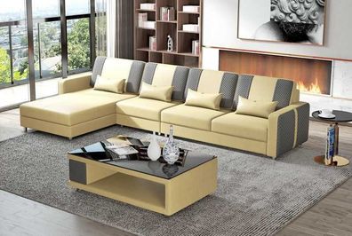 Eckgarnitur Ledersofa Ecksofa L Form Liege Couch Sofa Beige Luxus Neu