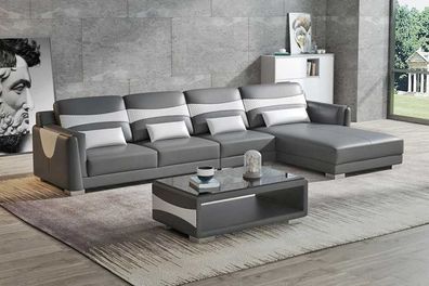 Luxus Eckgarnitur Ledersofa Ecksofa L Form Liege Couch Sofa Grau Neu