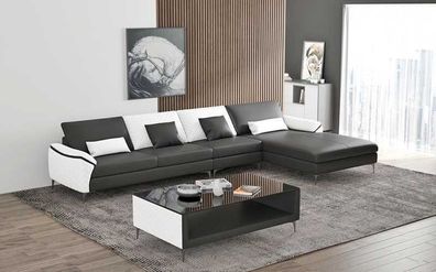 Luxus Eckgarnitur Ledersofa Ecksofa L Form Liege Couch Sofa Schwarz