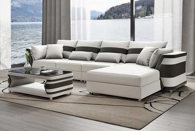 Ecksofa Ledersofa L Form Couch Sofa Weiß Luxus Moderne Eckgarnitur