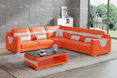 Orange Design Eckgarnitur Ledersofa Ecksofa L Form Couch Sofa Leder