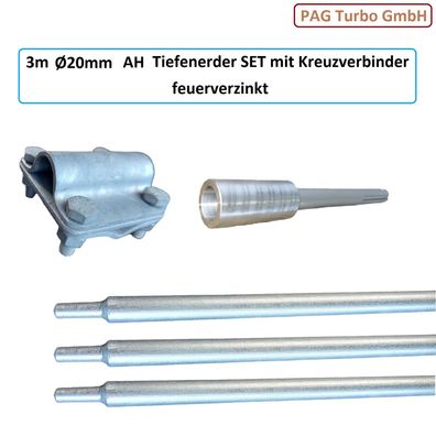 3m Ø20mm AH Tiefenerder SET feuerverzinkt nach DIN für Blitzschutz Anlagen Erdung