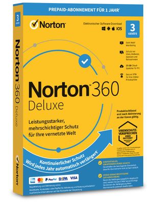 Norton 360 Deluxe 3 Geräte 1 Jahr inkl. 25GB PC, iOS, MAC, Android ABO ESD