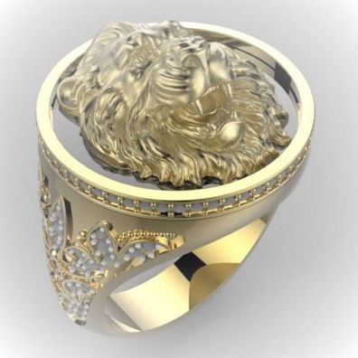 Herren Löwen Siegel Ring vergoldet Größe 67