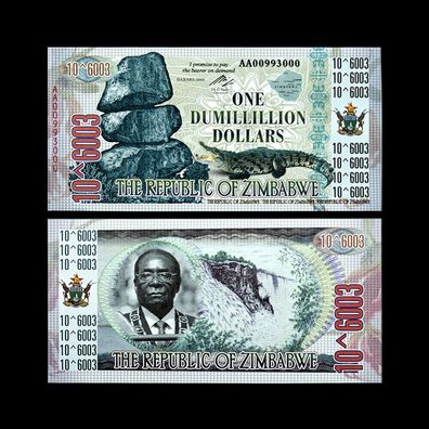 2 x One Dumillillion Dollars Banknote Zimbabwe Bankfrisch unzirkuliert