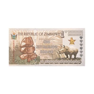 Banknote Zimbabwe One Zettalilion Dollars unzirkuliert und Bankfrisch -2 Scheine