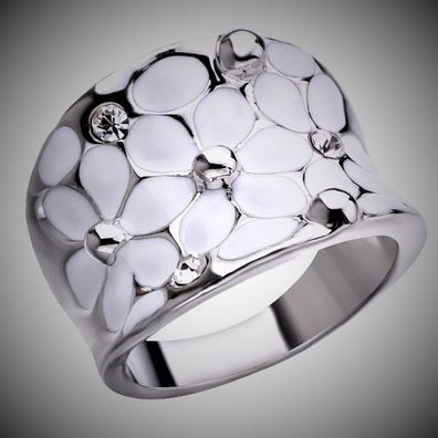 Peppiger weißer Damen Ring in Silber Plated Größe 52