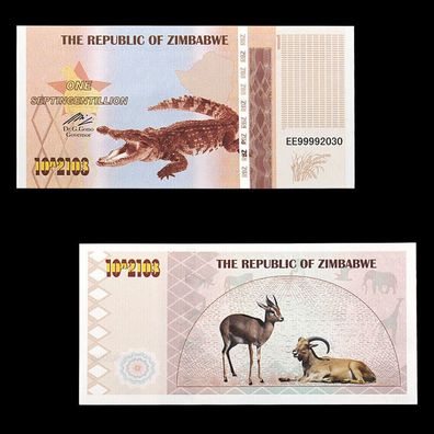 2x Banknote - Zimbabwe One Septingentillion Dollars, unzirkuliert und Bankfrisch