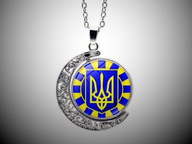 Ukraine Flagge Mond Anhänger Halskette mit Rotation Unisex