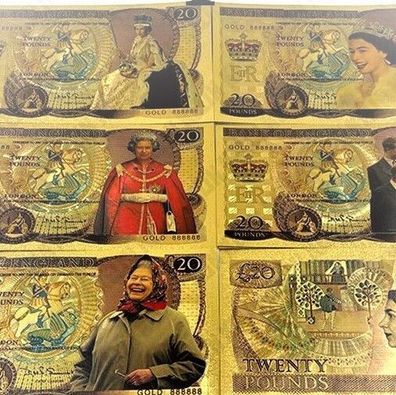 Queen Elisabeth Großbritannien 20 Pfund - 24 K vergoldet 5er Satz Neuheit