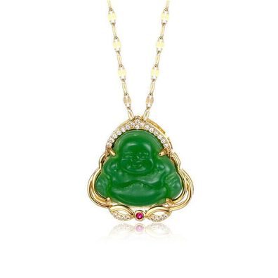 Niedliche grüne lächelnde Jade Buddha Kette vergoldet