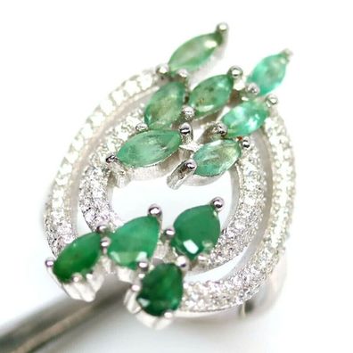 Wunderschöner natürlicher Smaragd Ring Sterling Silber GR.54