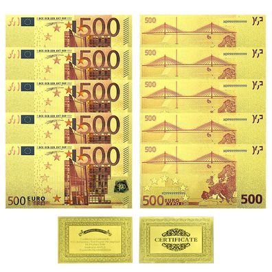 5 Scheine 500 Euro Souvenier, Andenken, Gold Plated