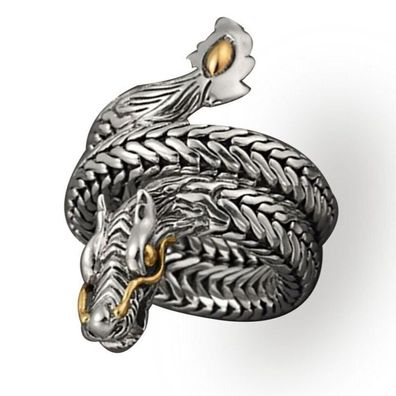 Unisex Drachen Ring im Silber Design + Ringbox Größe 62