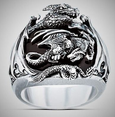 Aussergewöhnlicher Unisex Drachen Ring aus Edelstahl Größe 59