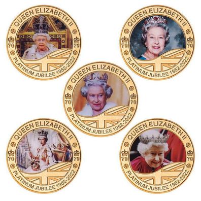 5er Set Queen Elizabeth II 70. Jahrestag Platinum Jubileum vergoldet