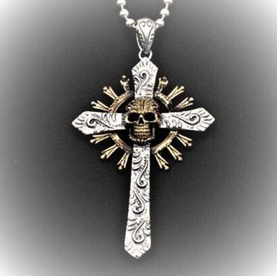 Super coole Unisex Skull Kreuz Kette aus Edelstahl zweifarbig