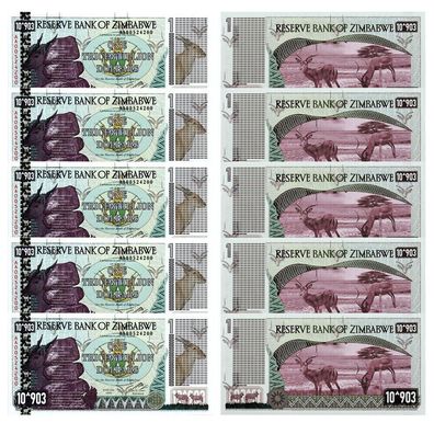 One Tricentillion/ Dollar/ 5 Banknoten/ Simbabwe/ Zimbabwe/ 2008/ Bankfrisch
