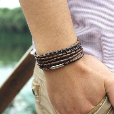 Schwarz braunes Leder Armband für Frauen und Männer