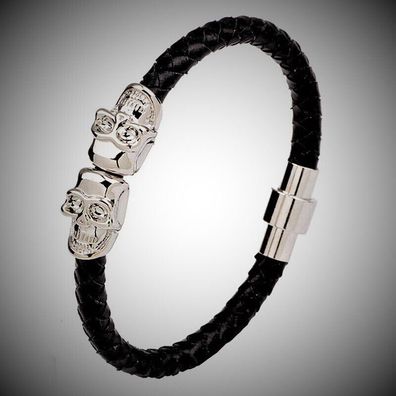 Schwarzes Skull/ Schädel Leder Armband für Frauen und Männer