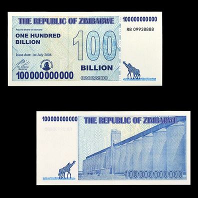 5 Stück Hundred Billion Dollar Schein Zimbabwe 2008 Bankfrisch unzirkuliert