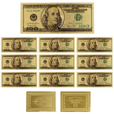 10 x 100 USA Dollar Banknoten Gold Plated mit Farbe + 1 Zertifikat