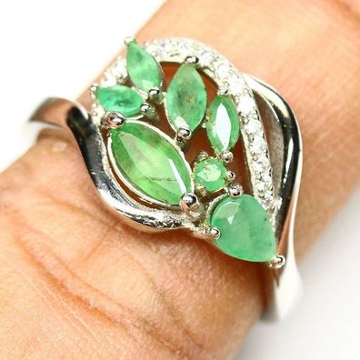 Wunderschöner natürlicher Smaragd Ring Sterling Silber GR.57