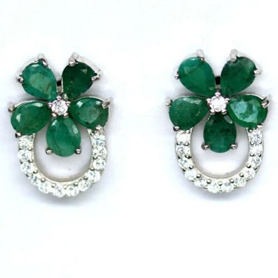 Elegante natürliche Smaragde Damen Ohrringe in Sterling Silber